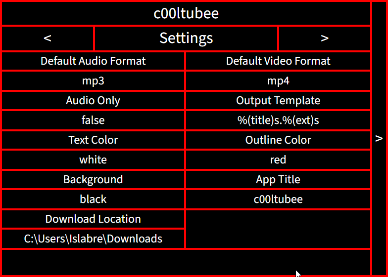 Settings page